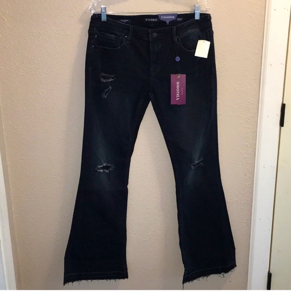 Vigoss Flare Leg Distressed Jeans Size 31” W x 33L ( 11/12 ) NWT - Picture 2 of 15